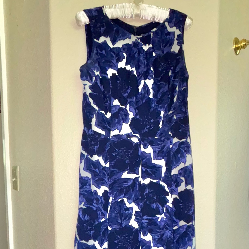 Talbots Blue And White Sleeveless Sheath Dress For Weddings